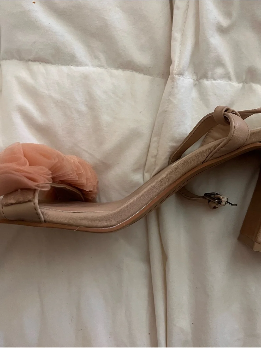 Dolce Vita Blush-Peach Floral Ruffle Block Heels